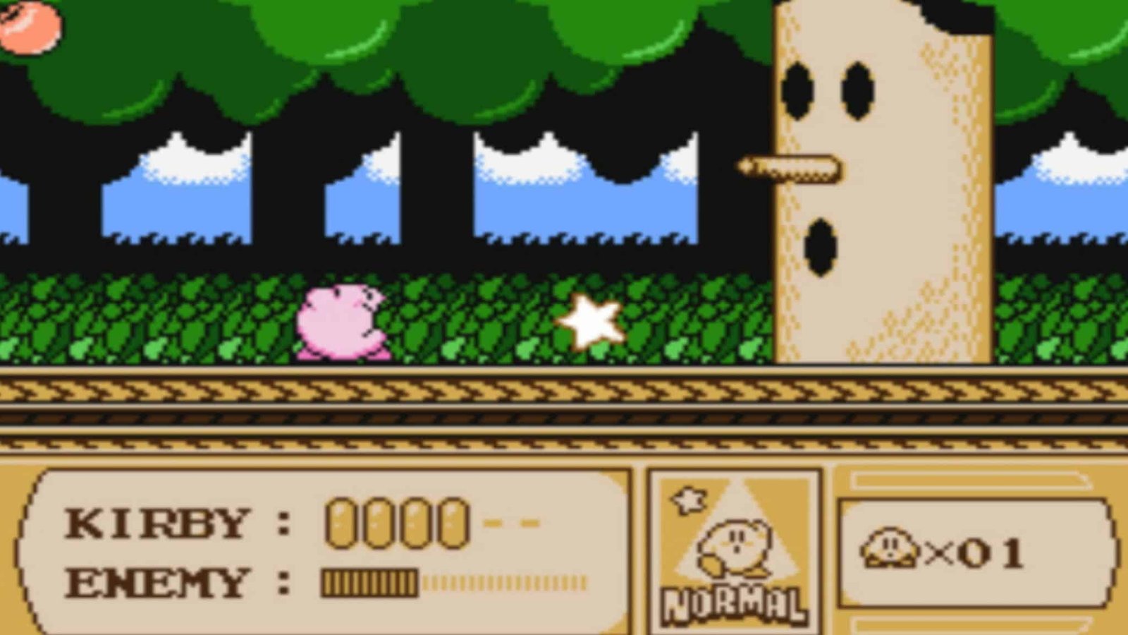 NES-era Kirby using copy abilities in side-scrolling action