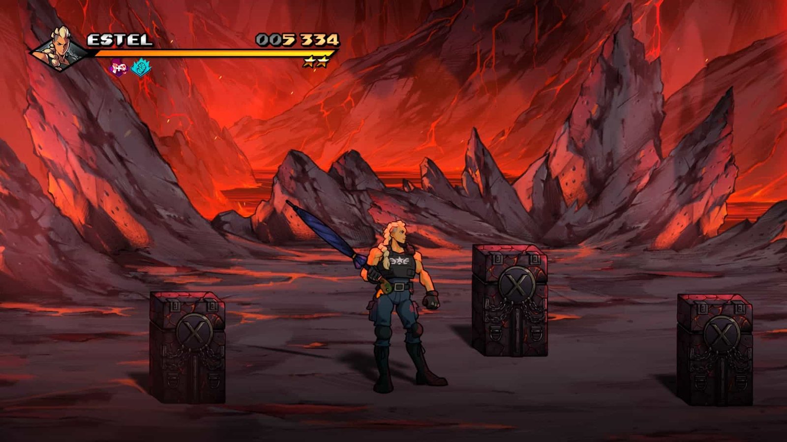One of the new playable characters from a modern beat ’em up