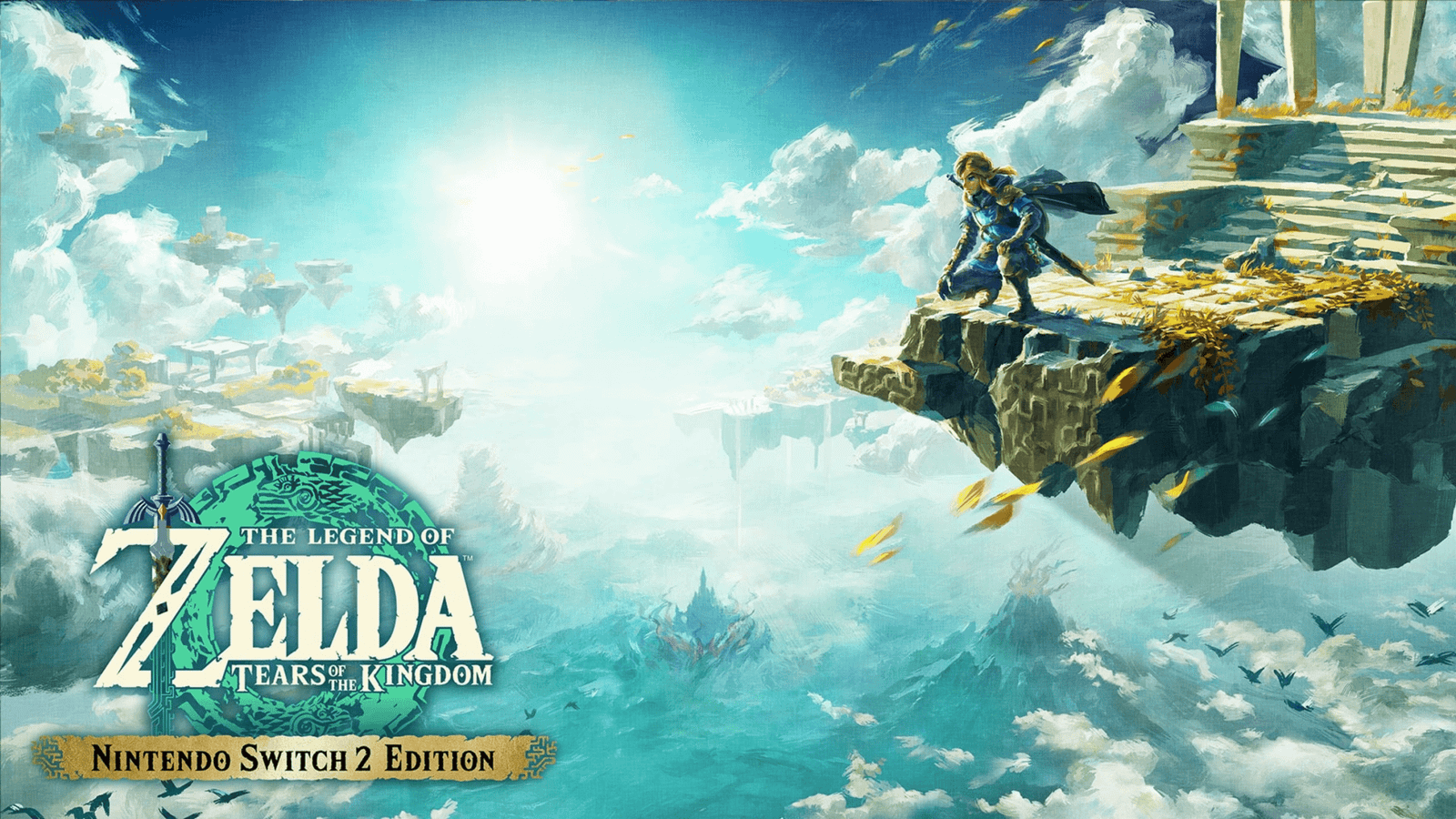 Link exploring floating islands in Hyrule