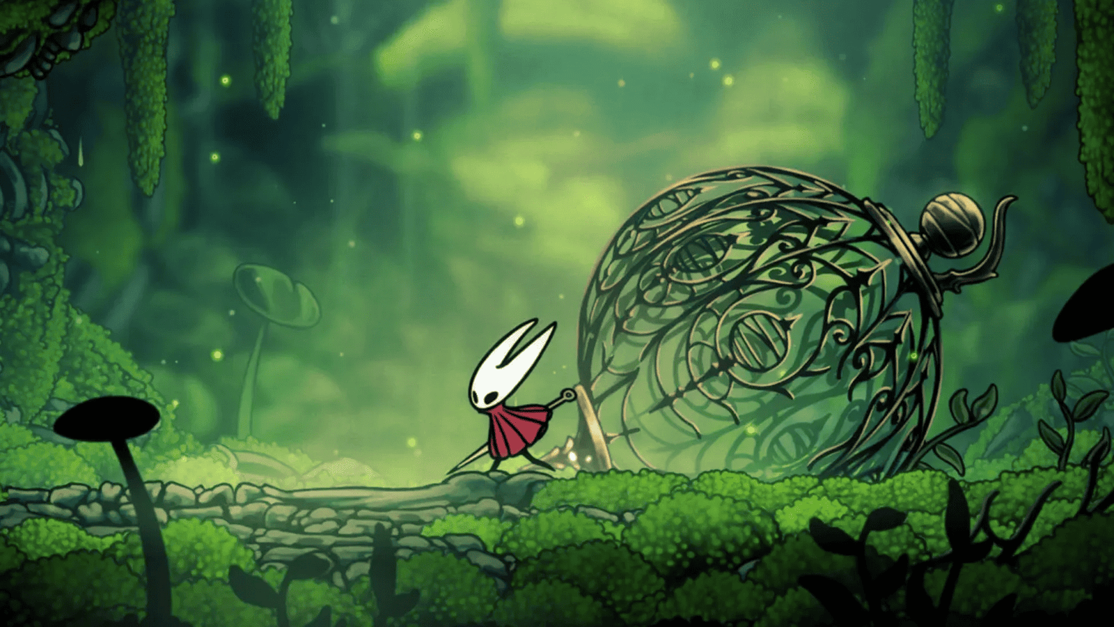Hornet facing enemies in Pharloom