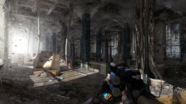 Dark, tunnel-like setting evoking Metro 2033’s post-apocalyptic Moscow
