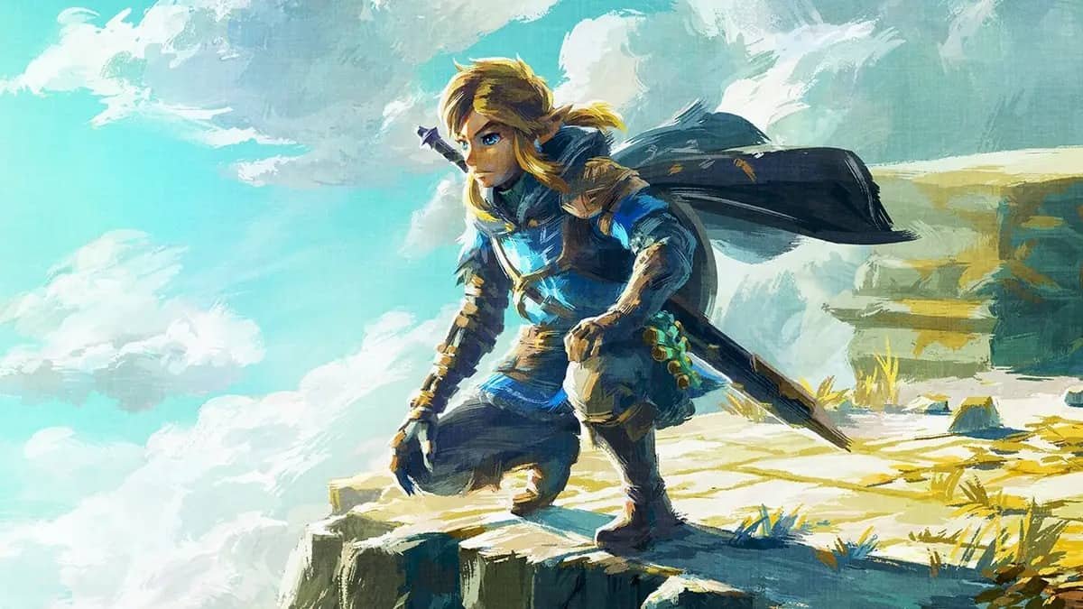 Artwork of Tears of the Kingdom showing floating islands over Hyrule