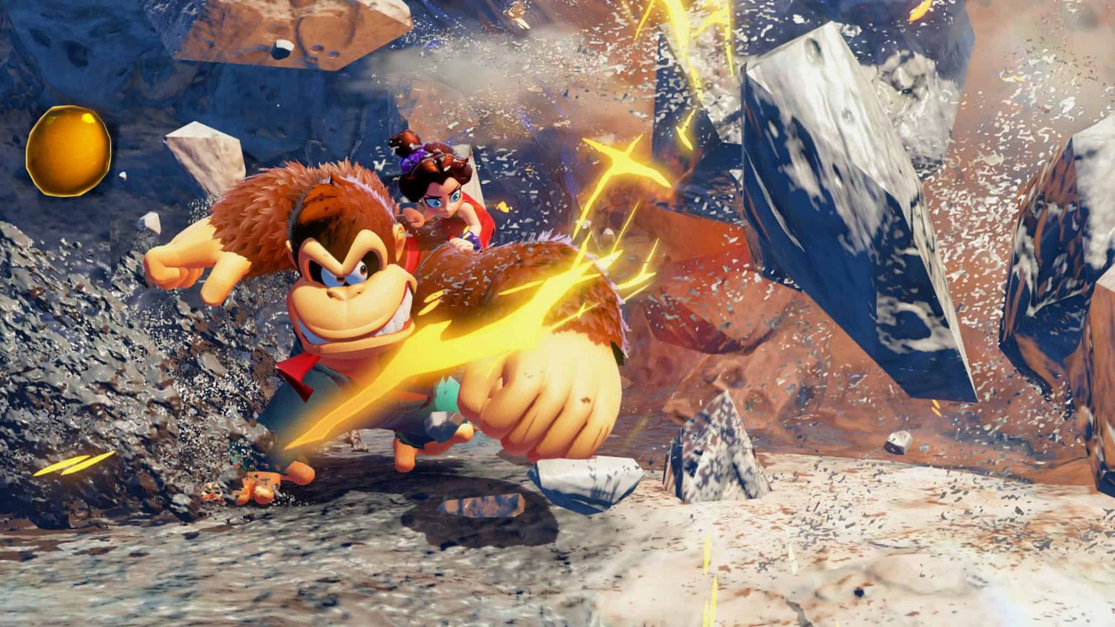 Donkey Kong and Pauline posed together for the Donkey Kong Bananza release