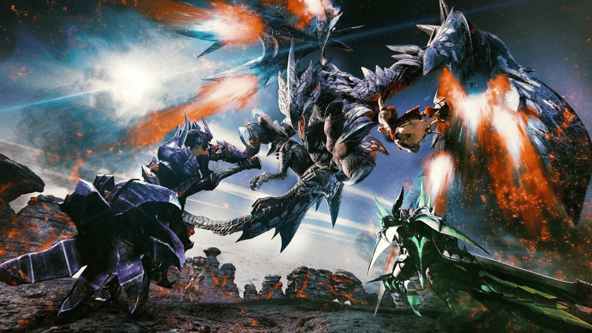 In-game scene from Monster Hunter Generations showing armored creatures in combat