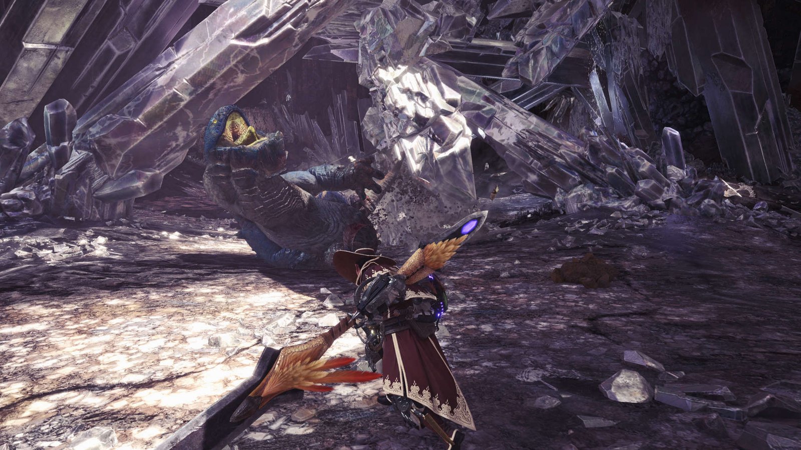 Promotional image for Monster Hunter: World showing the game's environments and creatures