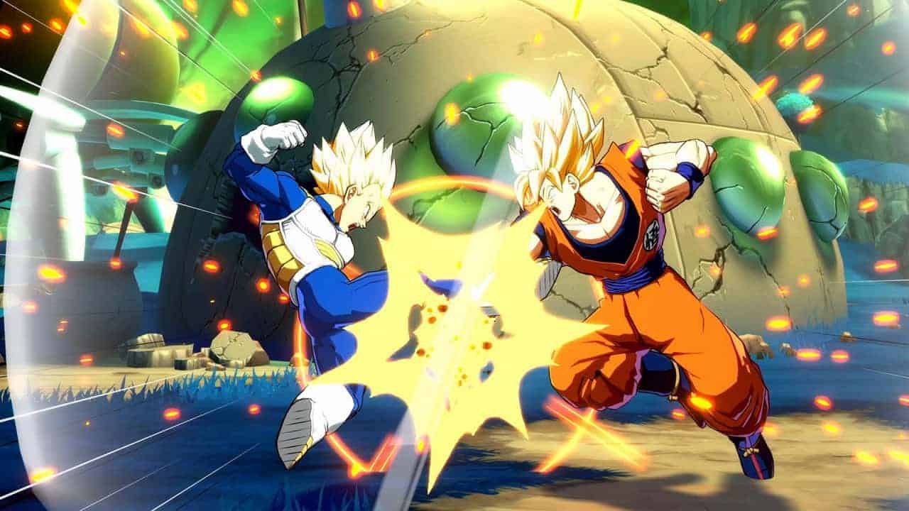 Vegeta and Goku facing off in Dragon Ball FighterZ
