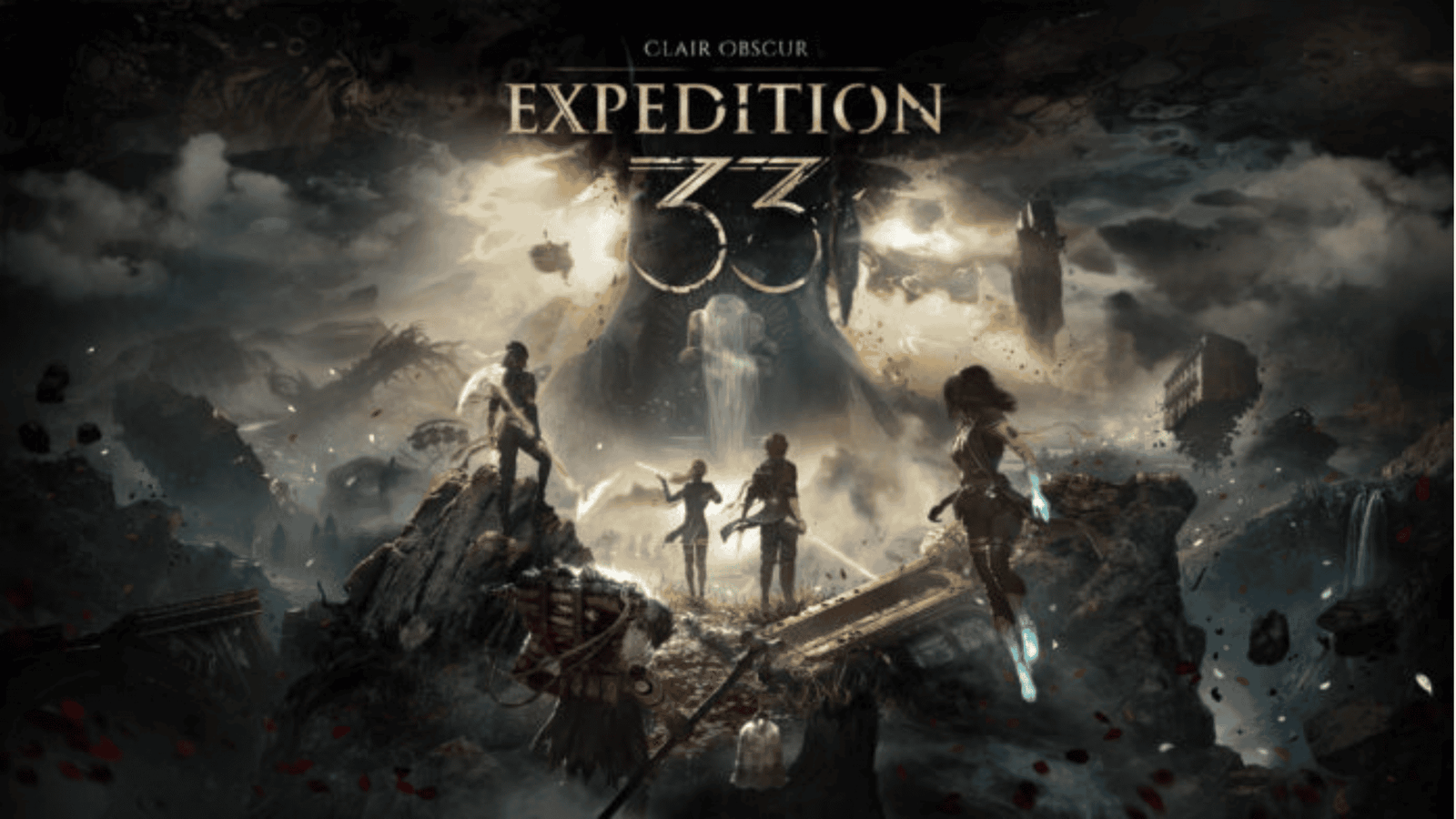 Promotional art for Clair Obscur: Expedition 33 with painted-hand visuals