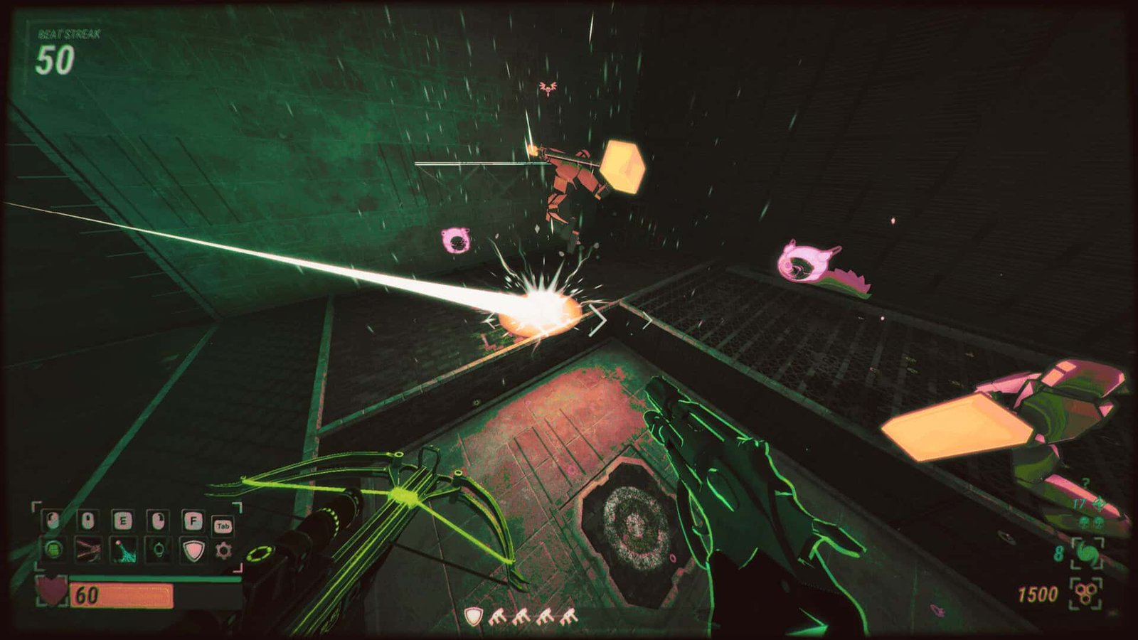 ROBOBEAT gameplay showcasing fast-paced action and weapon variety