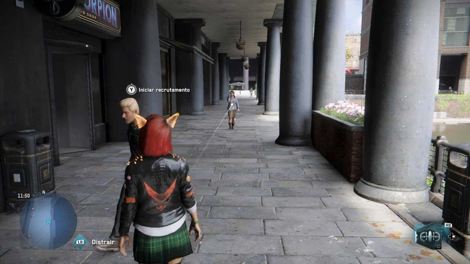 Player character recruiting a civilian in a London street