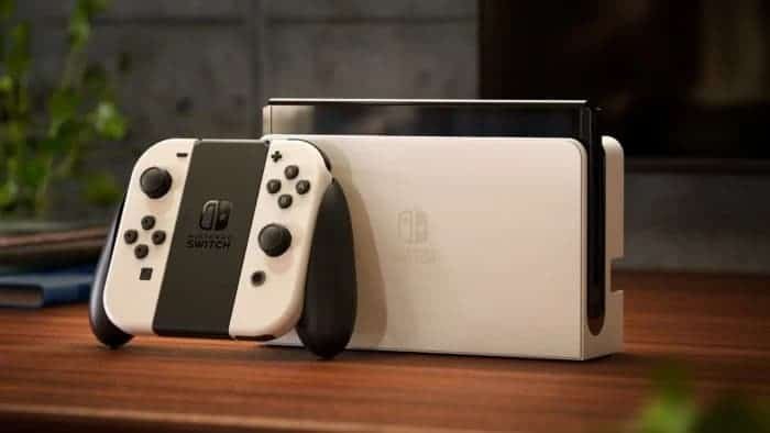 Nintendo Switch OLED model shown in handheld mode