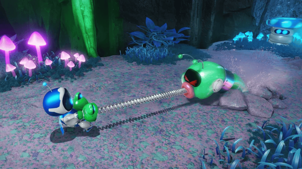 Satellite view of a vibrant Astro Bot game environment