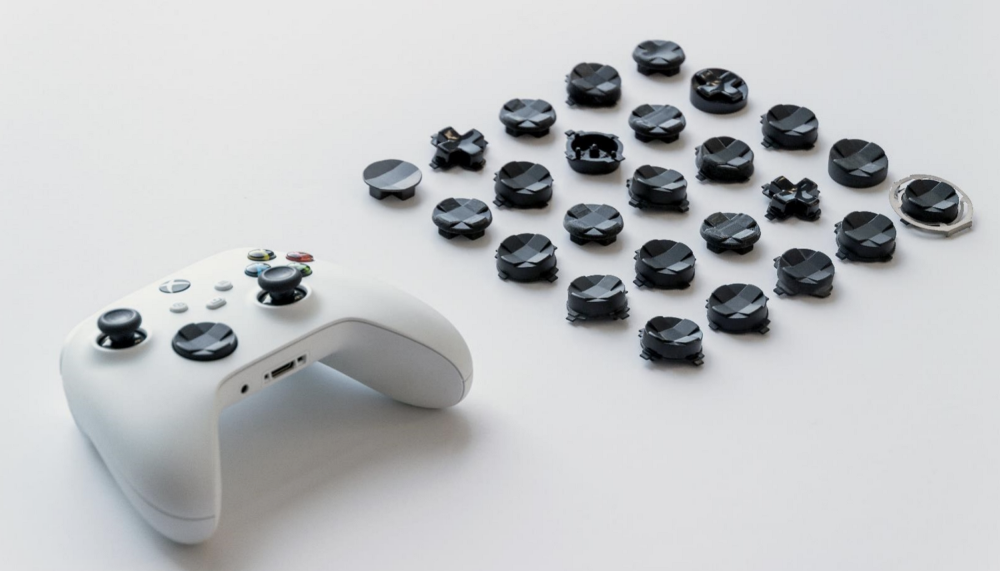 Close-up of the new controller D‑pad and face buttons
