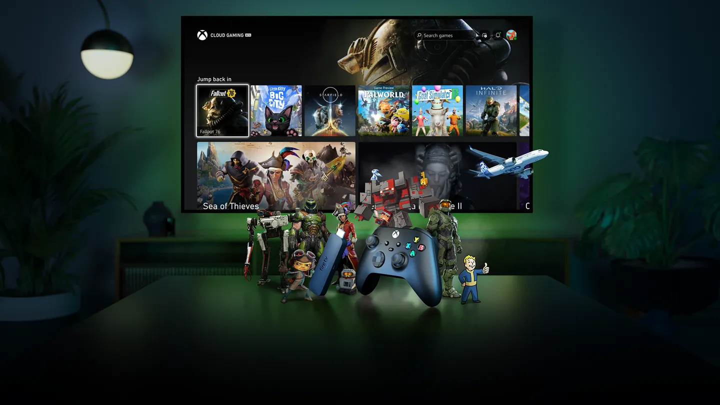Fire TV Stick mostrando interface do aplicativo Xbox TV