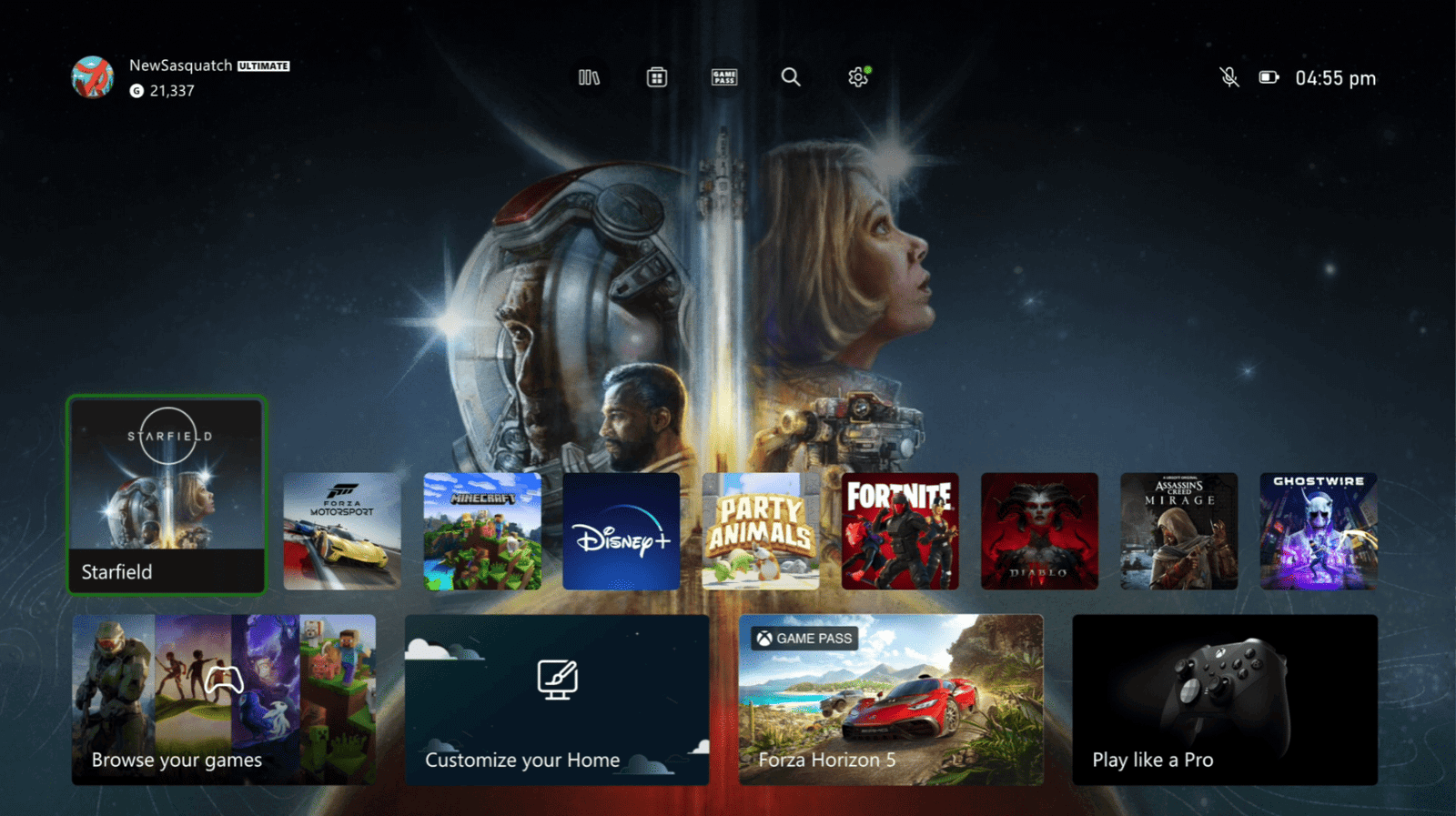 Redesigned Xbox home screen showing simplified layout and highlighted recent games
