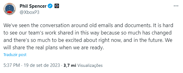 Phil Spencer's statement referenced in his message to employees