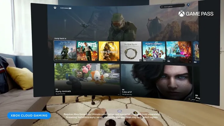 View of an Xbox game displayed inside a Meta Quest headset