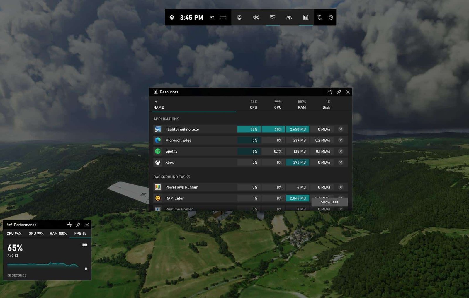 Xbox Game Bar adds real-time CPU, GPU and RAM usage
