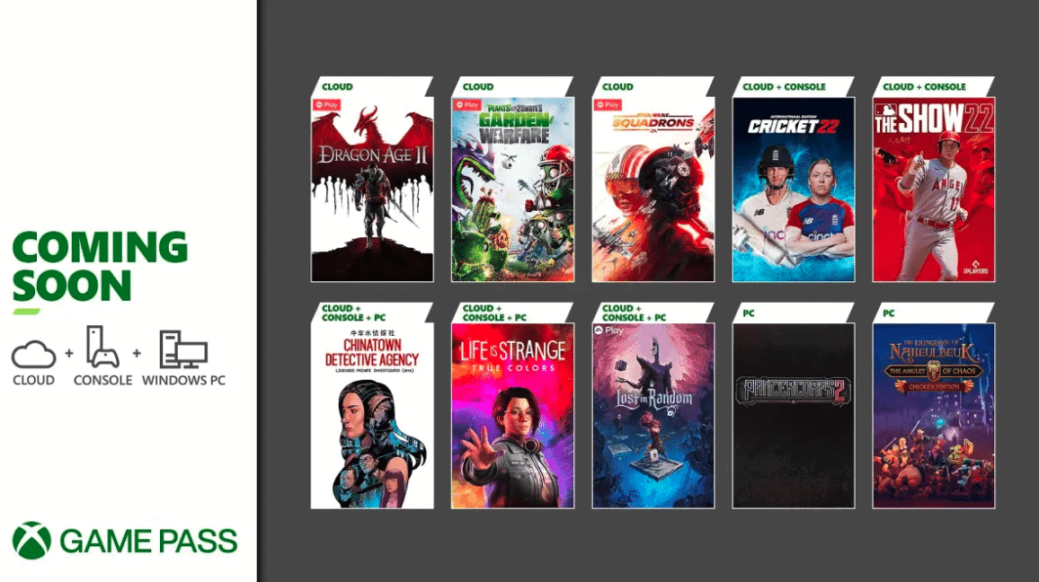 Xbox Game Pass promotional graphic showing a selection of April titles