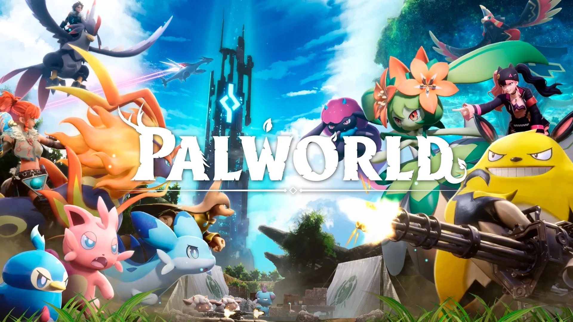 Palworld characters exploring a new in-game area