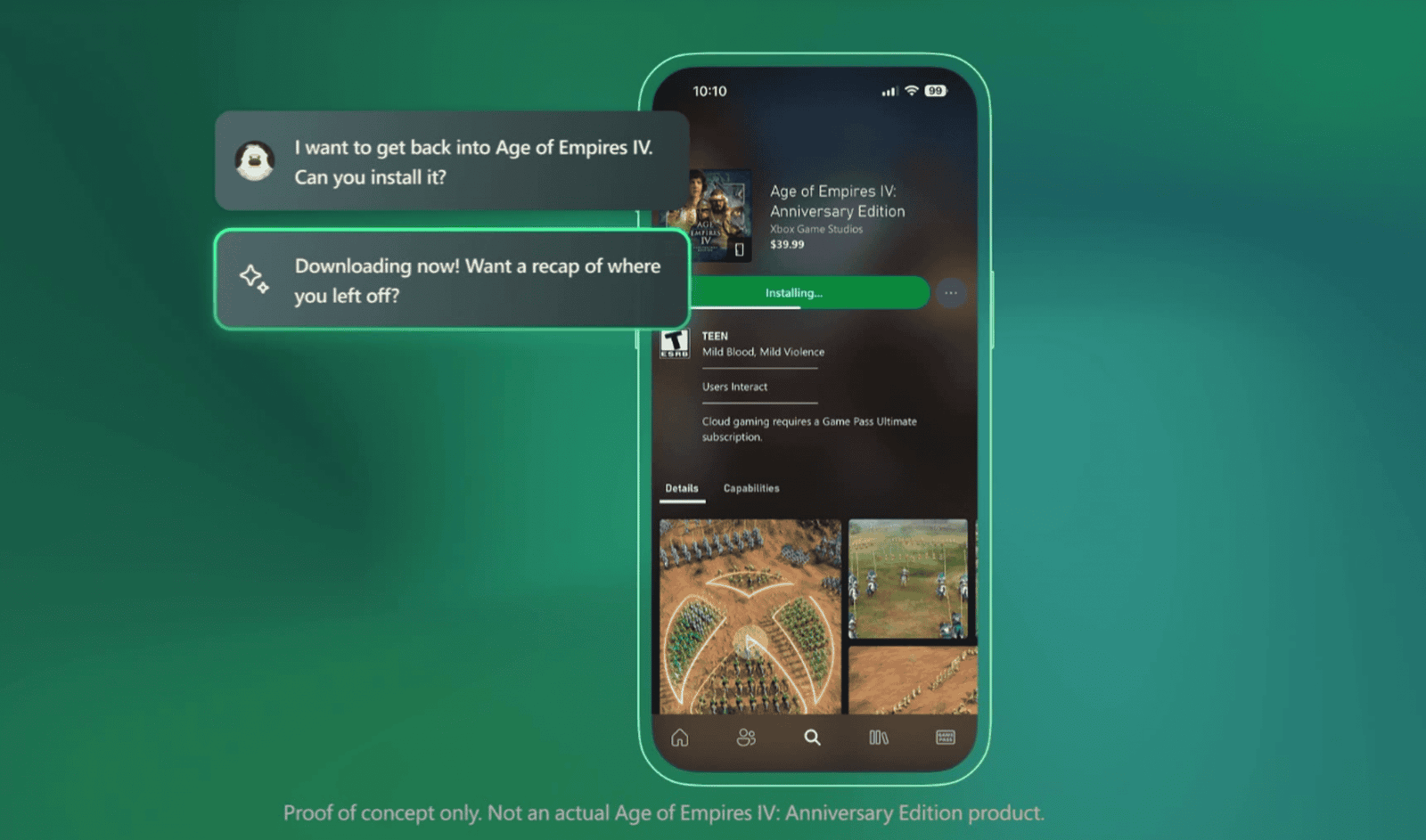 Illustration of Copilot streamlining game downloads and updates on a phone